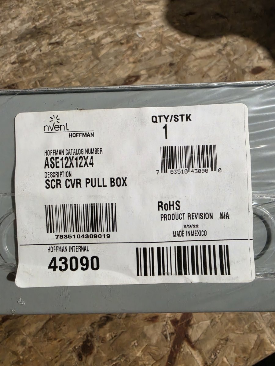 nVent Hoffman ASE12X12X4 label