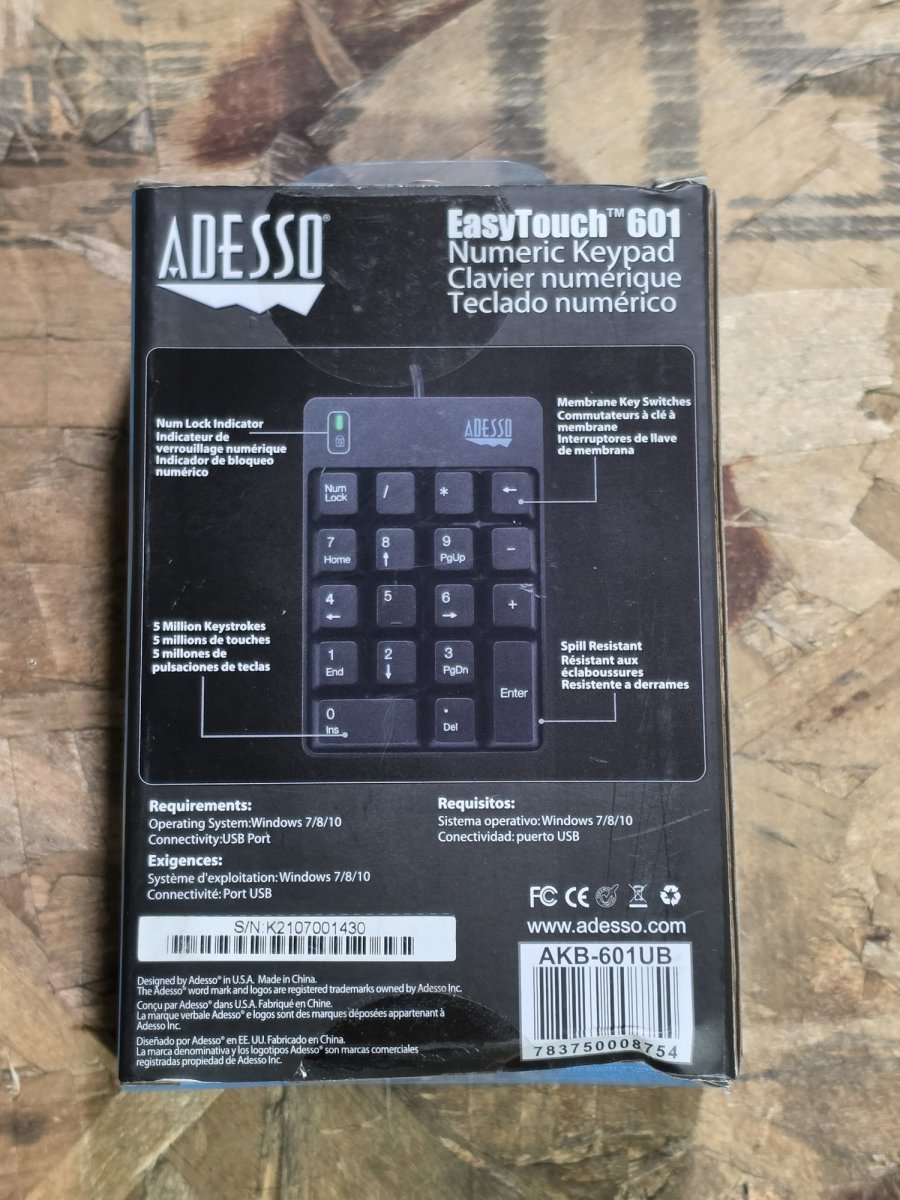 Adesso AKB-601UB box back