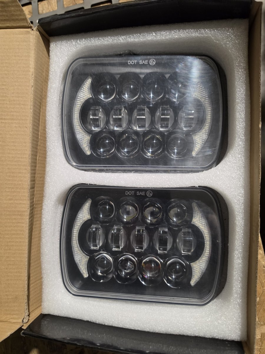 7x6 / 5x7 LED Projector Headlights w/ Halo DRL/Turn, Black, Pair (Used, Worked When Removed)
